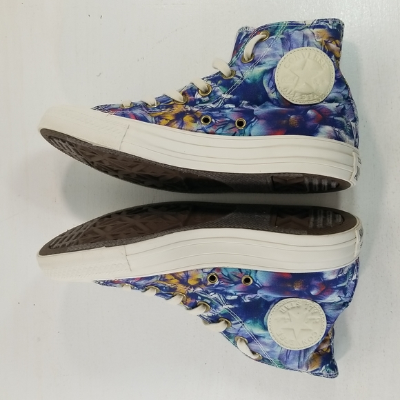 Converse Chuck Taylor All Star Floral Blue Purple Hi Top Sneakers 7 - Picture 8 of 13